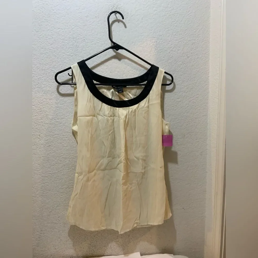 St. John ivory  black silk shell tank shell top  S